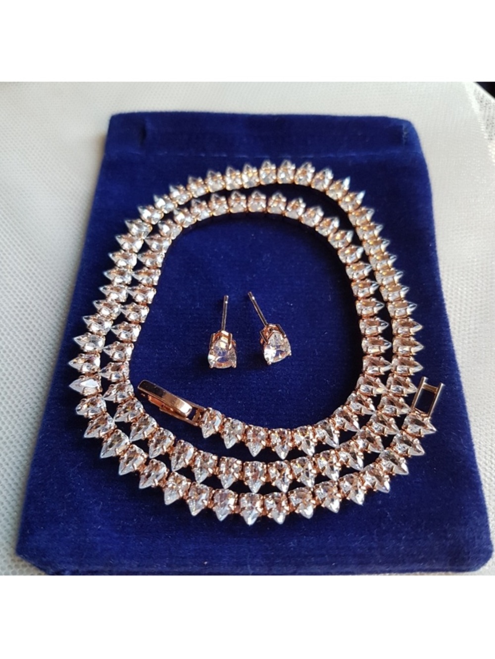 Swarovski Elements Rose Gold Plated Teardrop Tennis Necklace NEW - Picture 9 of 16